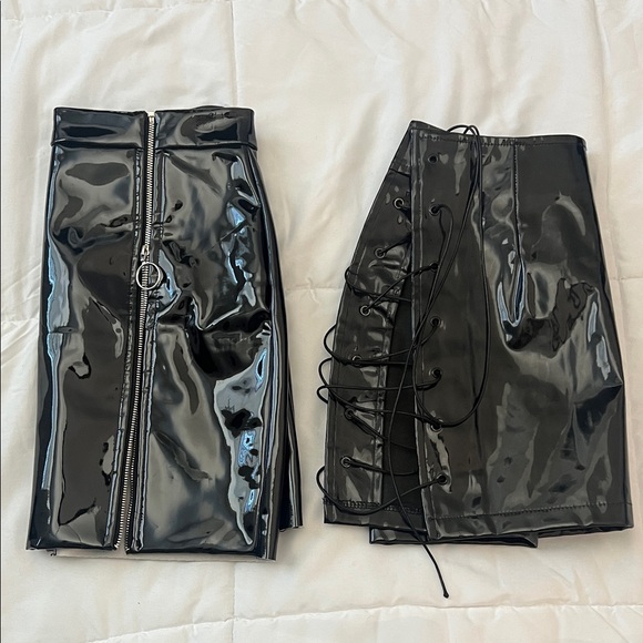Set of 2 Black Patent Leather Skirts- Oh Polly & Danielle Guizio XS/S - Picture 8 of 9